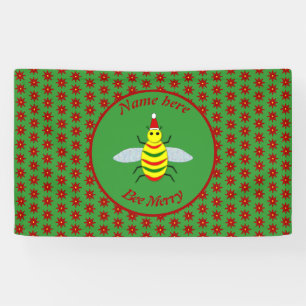 Süße Weihnachtsbiene und Weihnachtssterne-Blumen i Banner