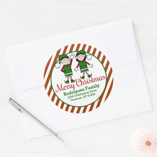 Süsse Weihnachtselfen-Adresse Runder Aufkleber (Umschlag)