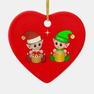 Süße Weihnachtselfen Keramik Ornament
