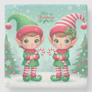 Süße Weihnachtselfen Steinuntersetzer