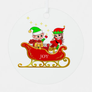 Süße Weihnachtsfee und Elf auf Schlitten Ornament Aus Metall