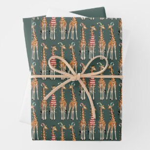 Süße Weihnachtsgiraffe Lustiges Tierliebhaber-Fest Geschenkpapier Set