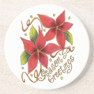 Süße Weihnachtsgrüße mit Poinsettien Sandstein Untersetzer