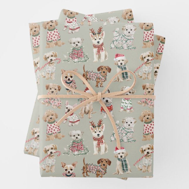 Süße Weihnachtshunde Geschenkpapier Set (Beispiel)