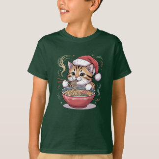 Süße Weihnachtskatze, die Ramen isst T-Shirt