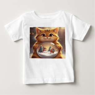 Süße Weihnachtskatze hält Schneekugel-Kunst Baby T-shirt