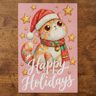 Süße Weihnachtskatze-Illustration mit festlicher A