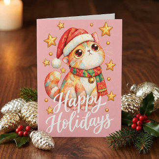 Süße Weihnachtskatze-Illustration mit festlicher A Dankeskarte