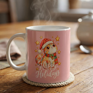 Süße Weihnachtskatze Illustration mit festlicher A Kaffeetasse