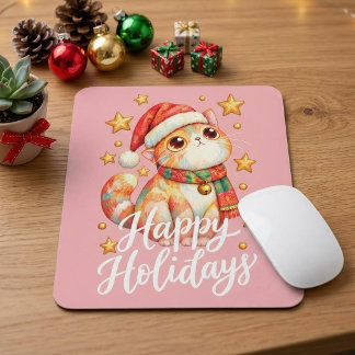 Süße Weihnachtskatze Illustration mit festlicher A Mousepad