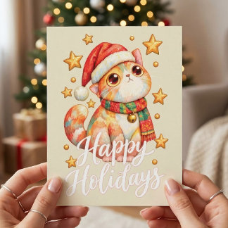 Süße Weihnachtskatze Illustration mit festlicher A Postkarte