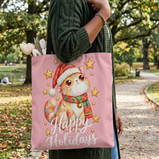 Süße Weihnachtskatze Illustration mit festlicher A Tasche