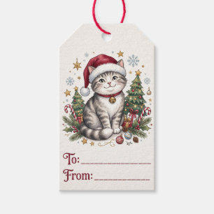 Süße Weihnachtskatze mit Santa-Hut Geschenkanhänger