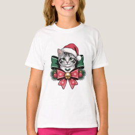 Süße Weihnachtskatze mit Santa-Mütze T-Shirt