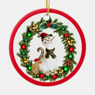 Süße Weihnachtskatze und -maus Keramik Ornament