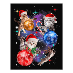 Süße Weihnachtskatzen im Weltraum-Christbaumschmuc Fotodruck