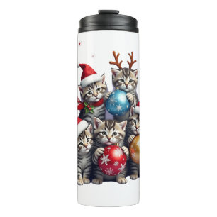 Süße Weihnachtskatzen im Weltraum Ornamente T-Shir Thermosbecher