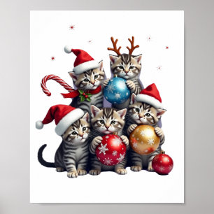 Süße Weihnachtskatzen im Weltraum-Schmuck T-Shirt Poster