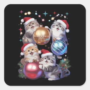Süße Weihnachtskatzen im Weltraum Weihnachtsbauman Quadratischer Aufkleber