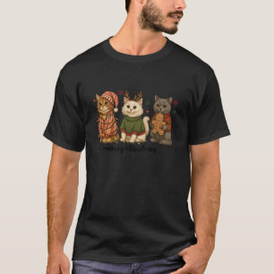 Süße Weihnachtskatzen in Pyjamas beleuchten Rentie T-Shirt