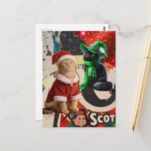 Süße Weihnachtskatzen Mixed Media Collage Postkarte