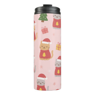 Süße Weihnachtskatzen Muster – Rosa Holiday Design Thermosbecher