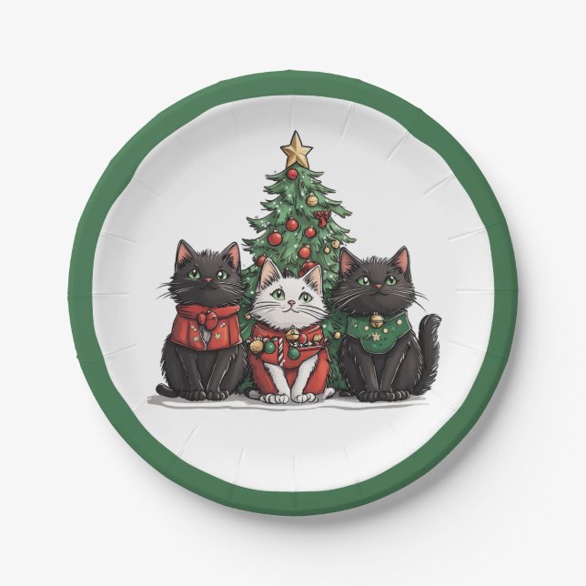 Süße Weihnachtskatzen Pappteller (Vorderseite)