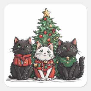 Süße Weihnachtskatzen Quadratischer Aufkleber