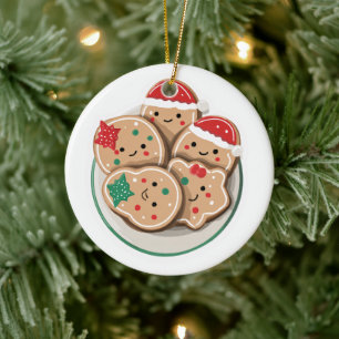 Süße Weihnachtskekse auf einem Teller – Fröhliche  Keramik Ornament