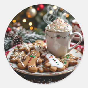 Süße Weihnachtskekse und heiße Schokolade Runder Aufkleber