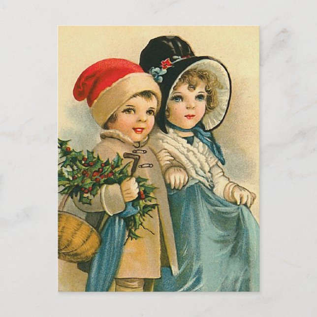 "Süße Weihnachtskinder" Feiertagspostkarte (Vorderseite)