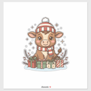 Süße Weihnachtskuh mit Geschenken Vintage Vektor_1 Aufkleber