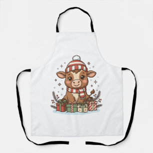Süße Weihnachtskuh mit Geschenken Vintage Vektor_1 Schürze