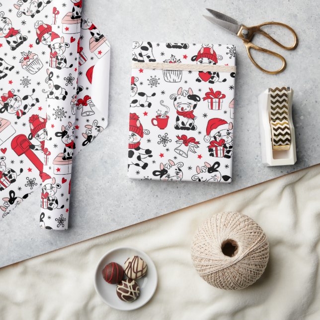Süße Weihnachtskuh Stier Geschenkpapier (Kunsthandwerk)