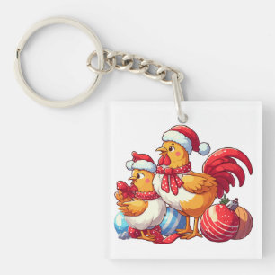 Süße Weihnachtsküken, Weihnachtsfarm-Hühner Schlüsselanhänger