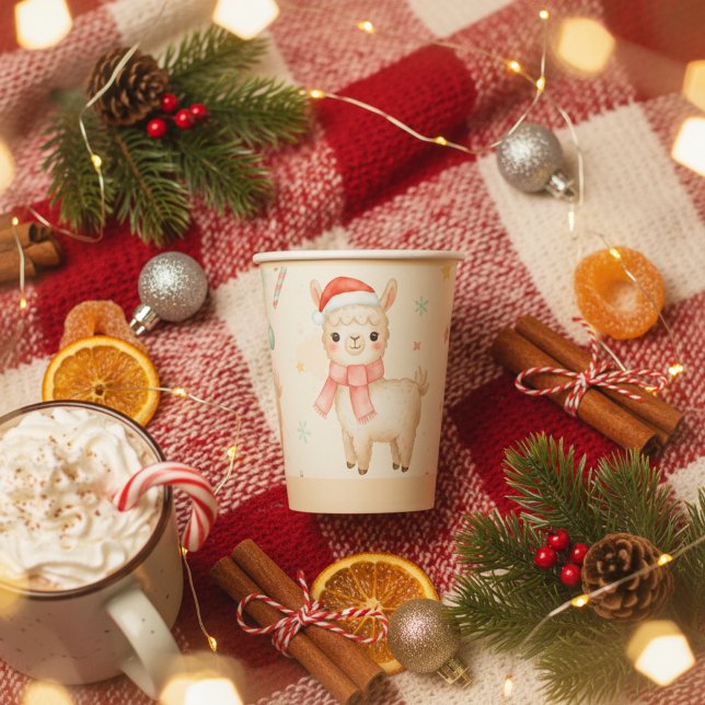Süße Weihnachtslama  Pappbecher (Cute Christmas Llama Paper Cups - Festive Holiday Party Cups)