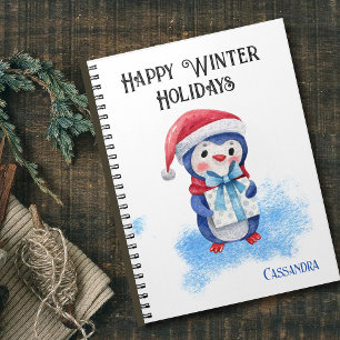 Süße Weihnachtsmannmütze Blauer Pinguin & Geschenk Notizblock