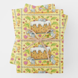 Süße Weihnachtsmäuse tragen einen Früchtekuchen-De Geschenkpapier Set