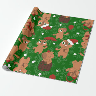 süße Weihnachtsmütze Capybara Santa Schneebflocken Geschenkpapier