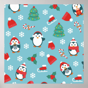 Süße Weihnachtspinguin-Muster Poster