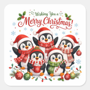 Süße Weihnachtspinguine Quadratischer Aufkleber