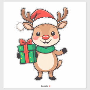 Süße Weihnachtsrentier mit einem Geschenk Aufkleber