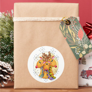 Süße Weihnachtsrentier mit Sternenschals Runder Aufkleber