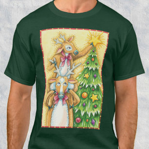 Süße Weihnachtsrentier Mit Weihnachtsbaumstern T-Shirt