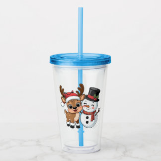 Süße Weihnachtsrentier & Schneemann Acryltrinkbecher
