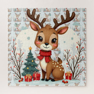 Süße Weihnachtsrentier-Szene Schneewald