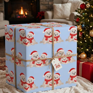 Süße Weihnachtsrobbenfamilie Santa Hut & Winter Sc Geschenkpapier