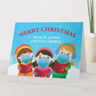Süße Weihnachtssänger mit Gesichtsmaske Covid-Feie Karte