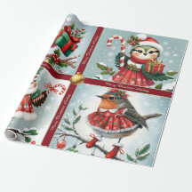 Süße Weihnachtsvögel Geschenkpapier