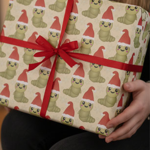 Süße Weihnachtswürmer Handgezeichnetes Geschenk Geschenkpapier